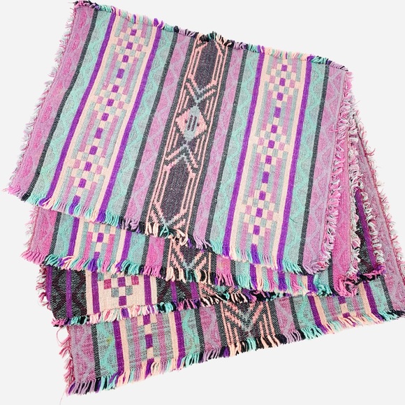 Southwest Aztec Placemats Pair Colorful Purple Pink Green Blue Set of 4 - Picture 2 of 2